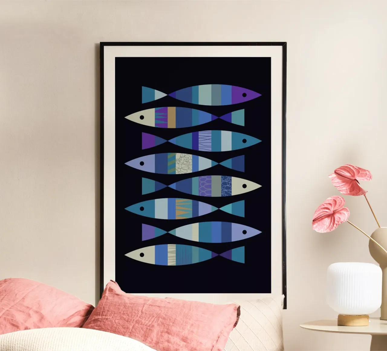 Fish 3 poster con telaio in plastica da Visual Philosophy