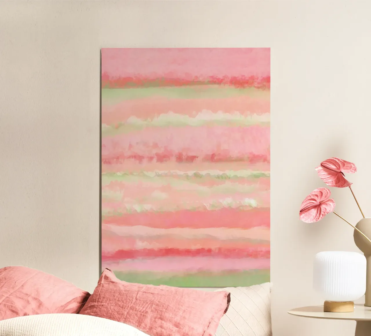 In a Watermelon Mood | Pastel Watercolor Strips poster con telaio in alluminio da sabidussi