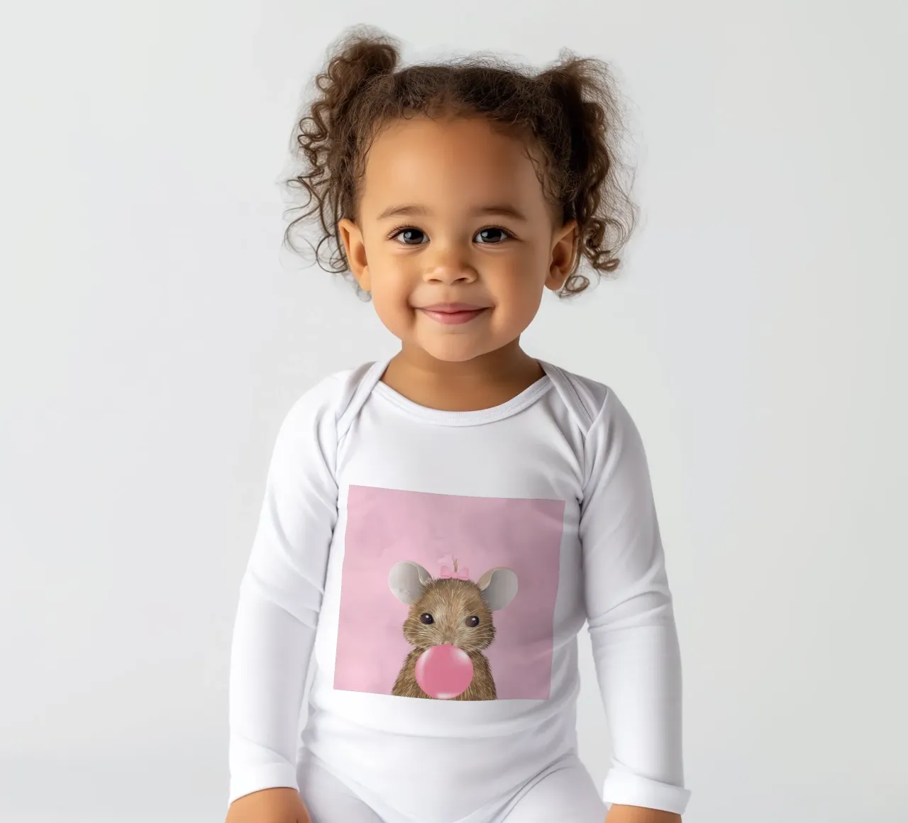 Süße Maus mit Kaugummi – Ein verspieltes Highlight Langarm Babybody von kisho art