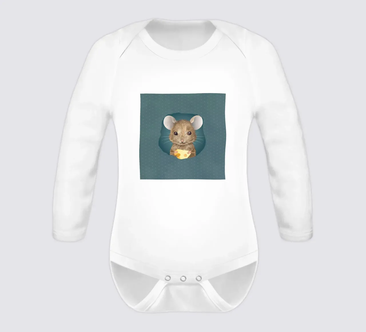 Charming mouse with cheese - your cute wall decoration long-sleeve baby romper by kisho art