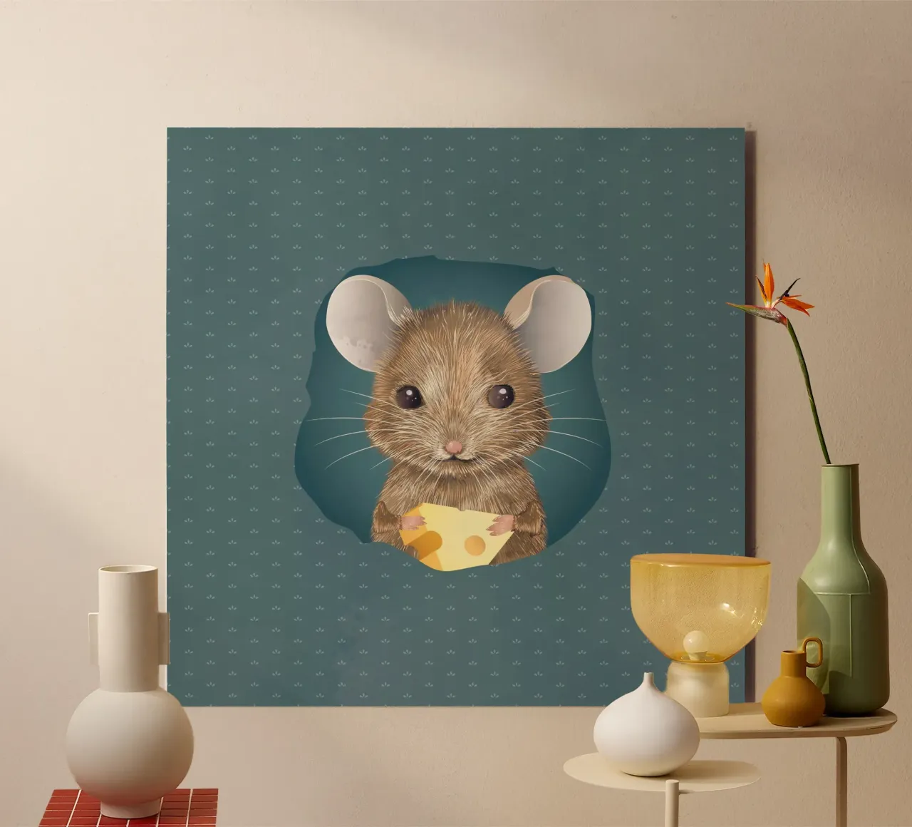 Charmante souris au fromage - Ton adorable décoration murale panneau forex de kisho art