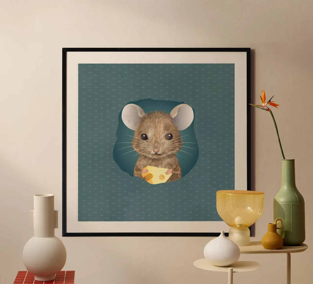 Incantevole topo con formaggio - la tua simpatica decorazione da parete carta hahnemühle da kisho art