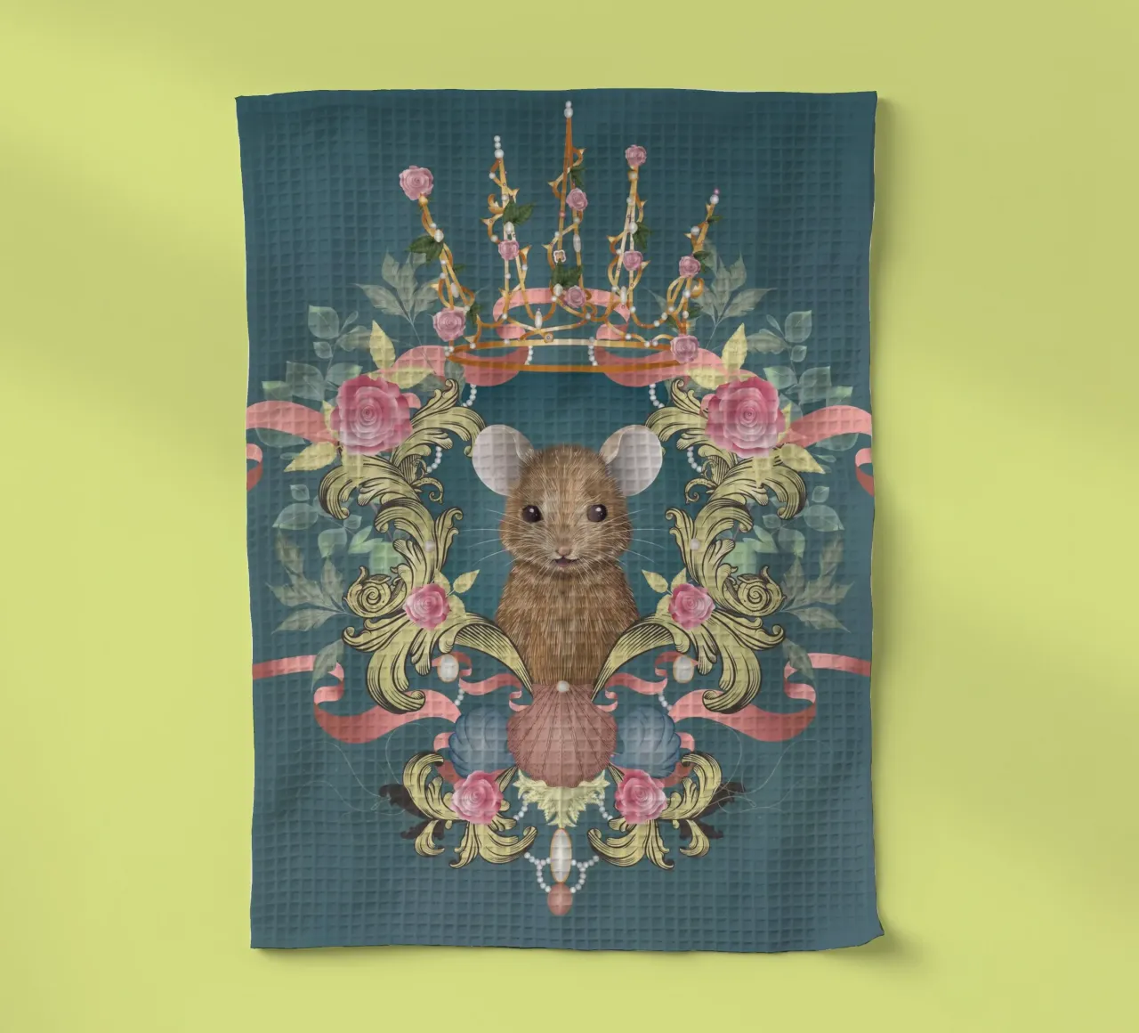 Souris majestueuse dans un cadre baroque torchon de kisho art