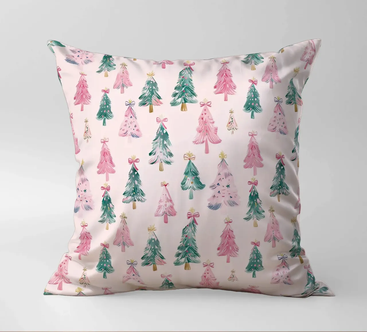 Alberi di Natale rosa con fiocchi rosa Coquette Estetica Y2K cuscino da Gentle Echoes Art