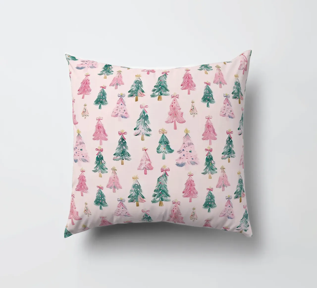 Alberi di Natale rosa con fiocchi rosa Coquette Estetica Y2K cuscino da Gentle Echoes Art