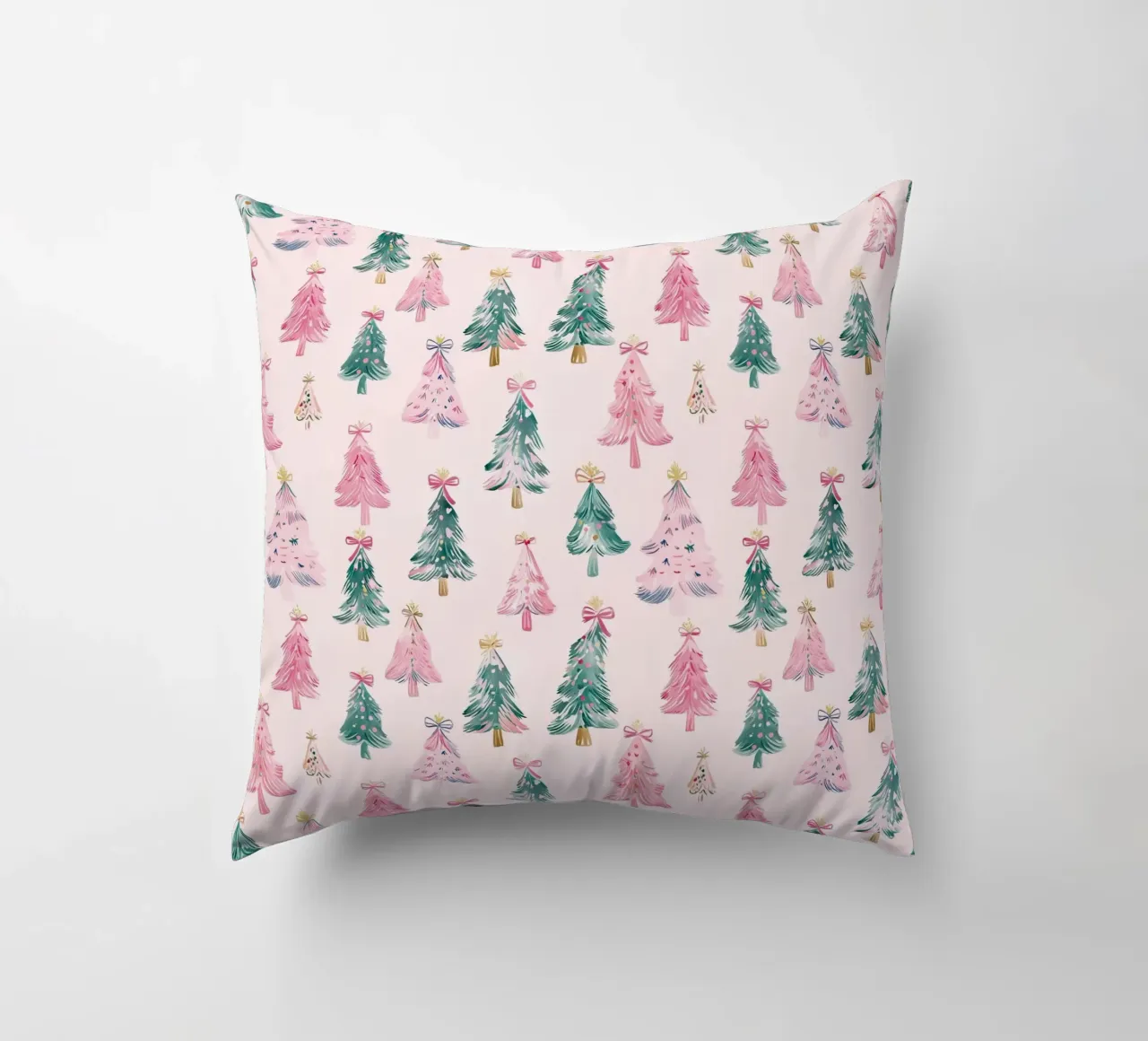 Alberi di Natale rosa con fiocchi rosa Coquette Estetica Y2K cuscino da Gentle Echoes Art