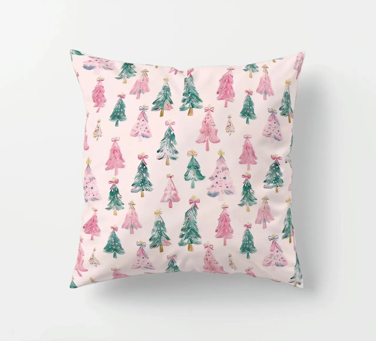 Alberi di Natale rosa con fiocchi rosa Coquette Estetica Y2K cuscino da Gentle Echoes Art