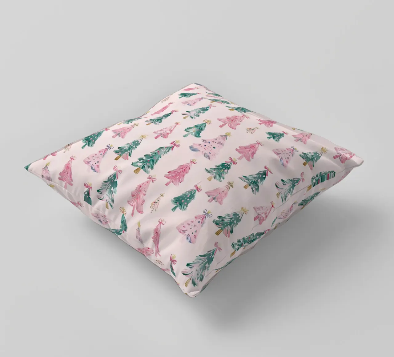 Alberi di Natale rosa con fiocchi rosa Coquette Estetica Y2K cuscino da Gentle Echoes Art