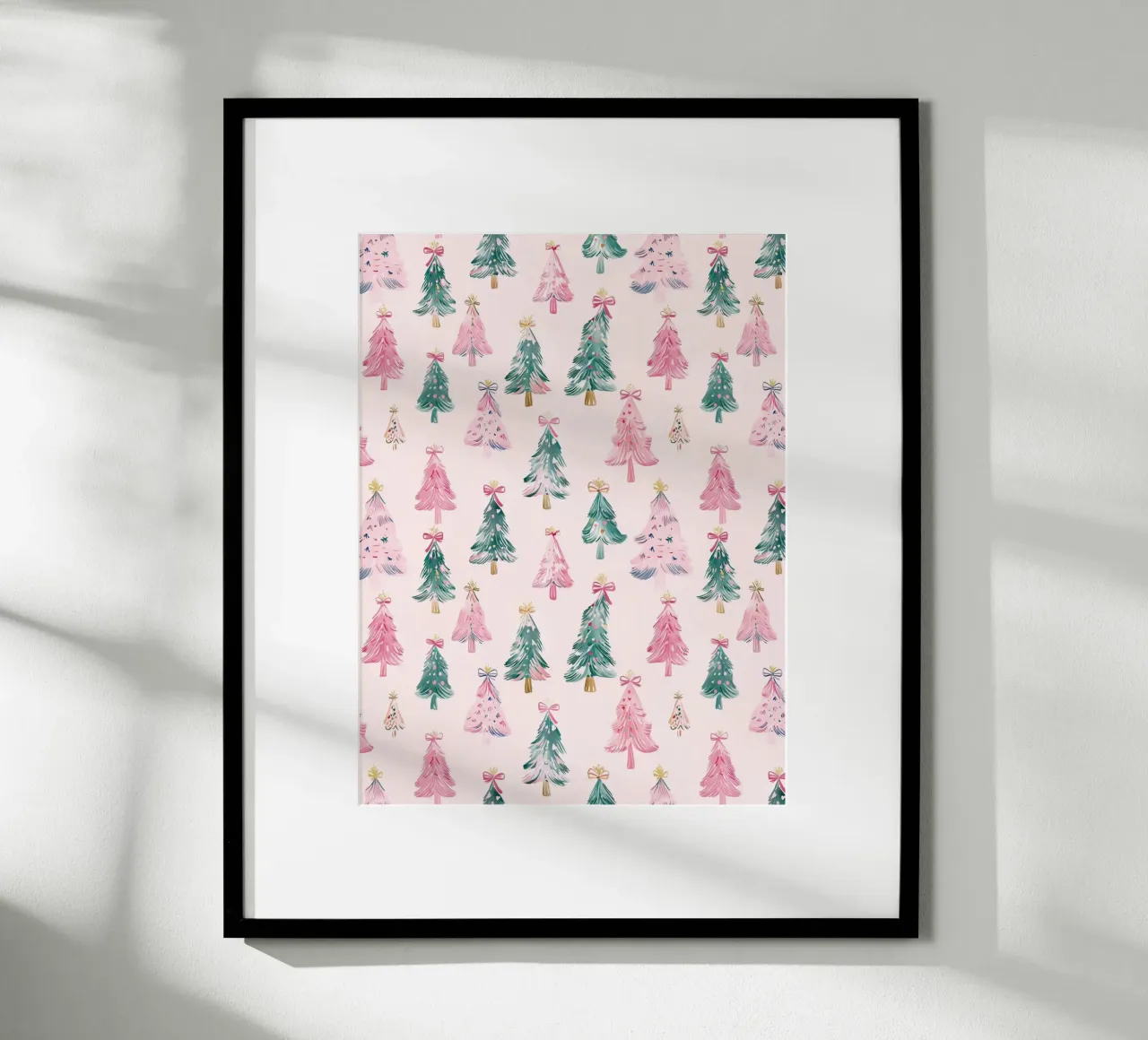 Alberi di Natale rosa con fiocchi rosa Coquette Estetica Y2K poster con telaio in plastica da Gentle Echoes Art