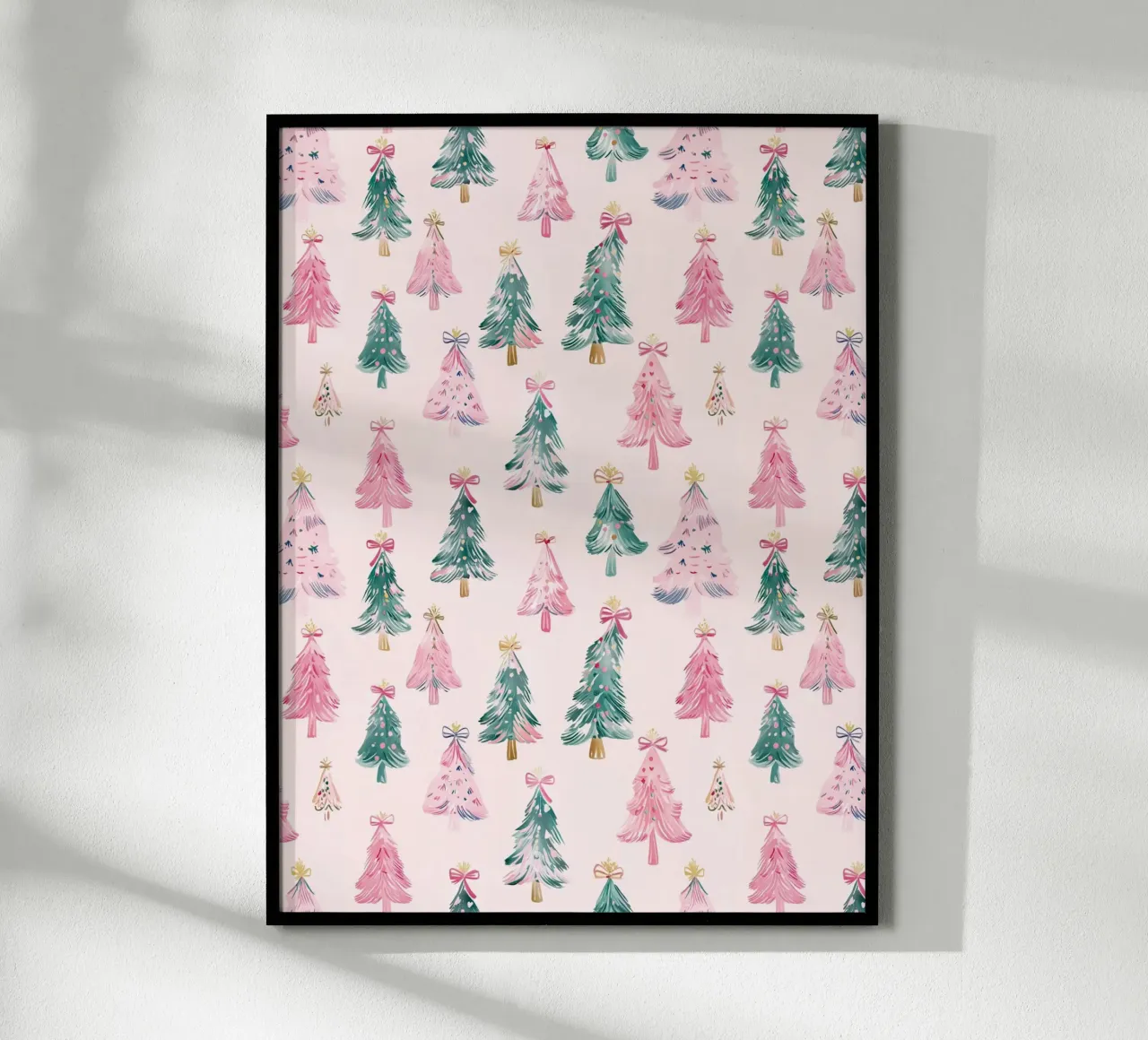 Alberi di Natale rosa con fiocchi rosa Coquette Estetica Y2K poster con telaio in plastica da Gentle Echoes Art