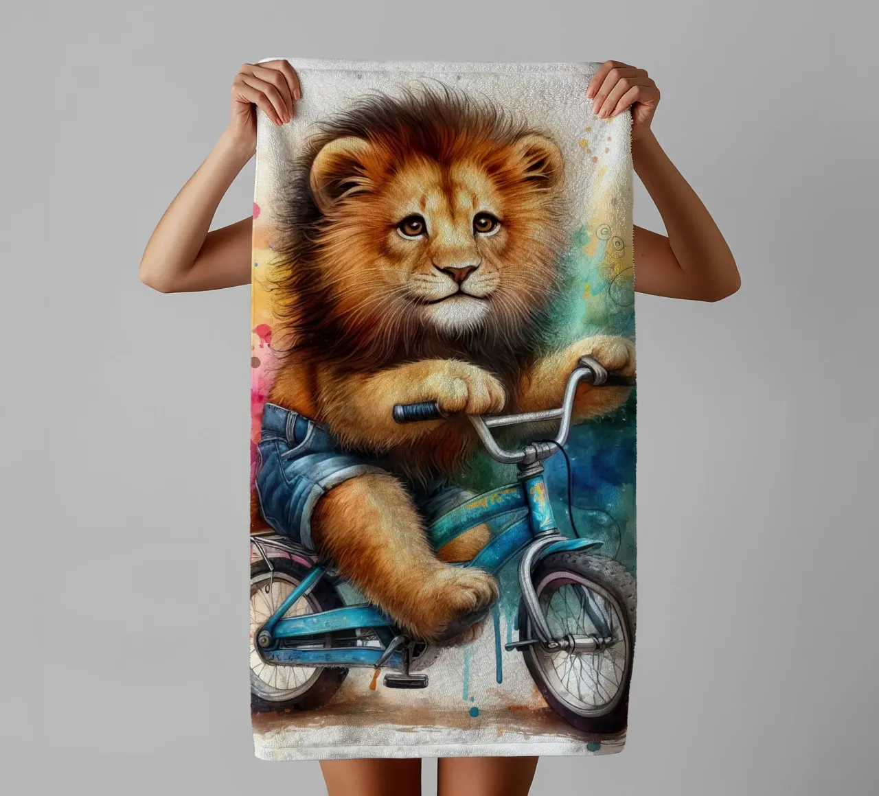 leone in bicicletta asciugamano da bagno da 🎁 ARTVI-SHOP