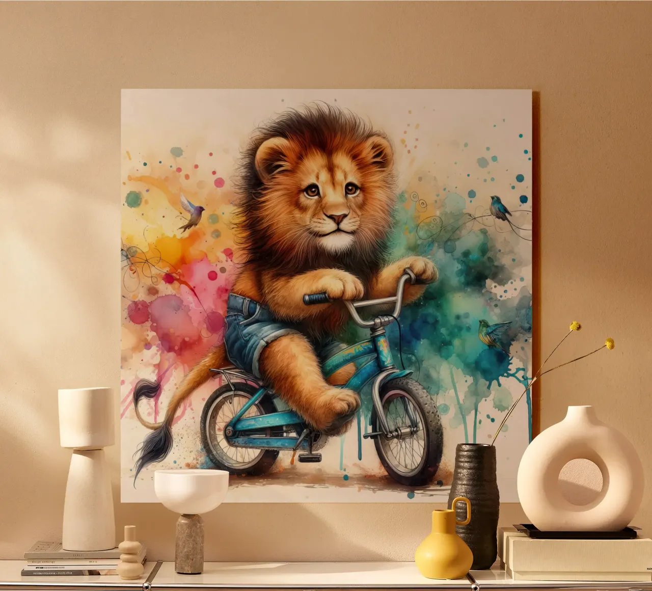 lion on bicycle acrylic glass by 🎁 ARTVI-SHOP
