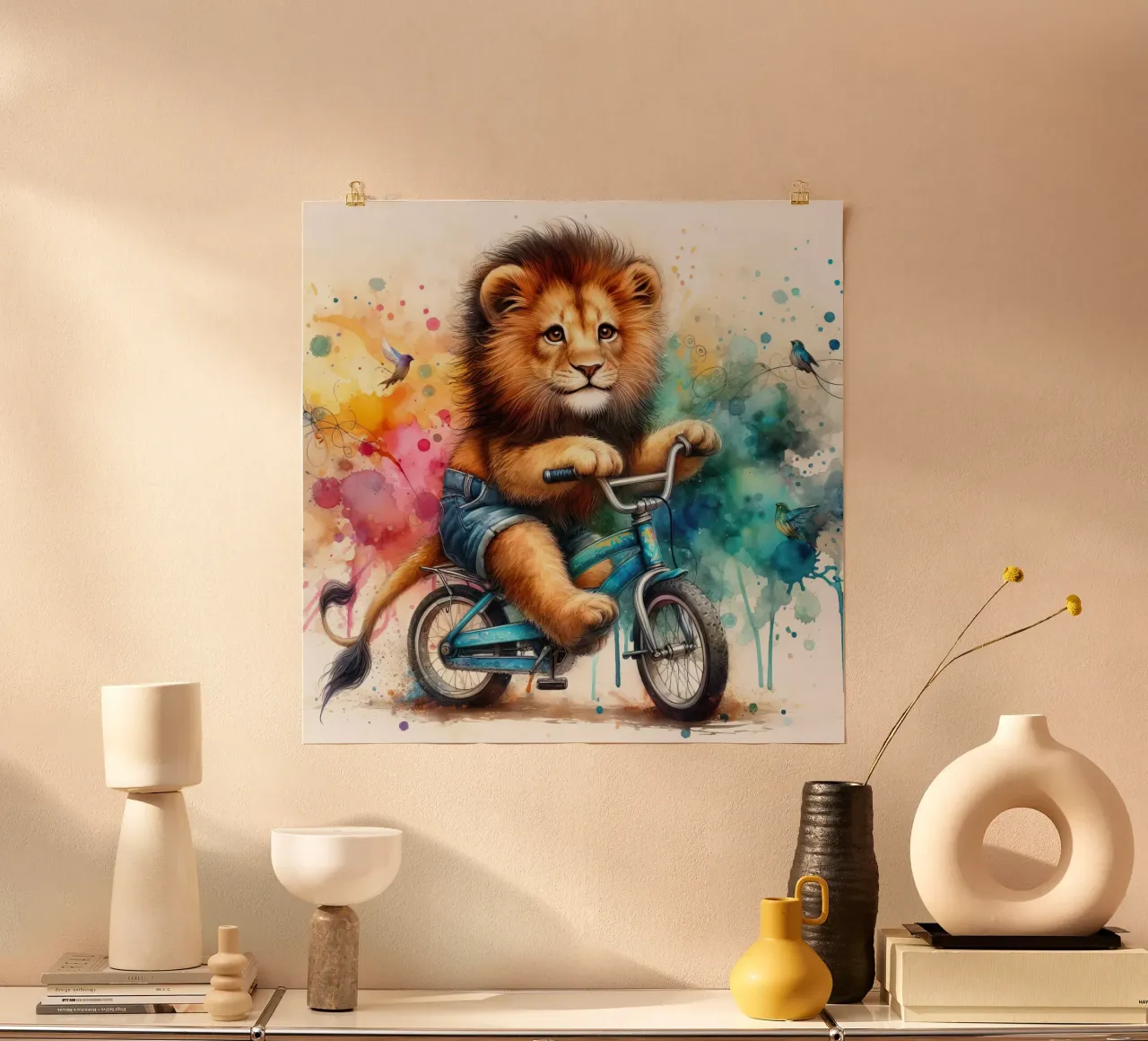 leone in bicicletta carta hahnemühle da 🎁 ARTVI-SHOP