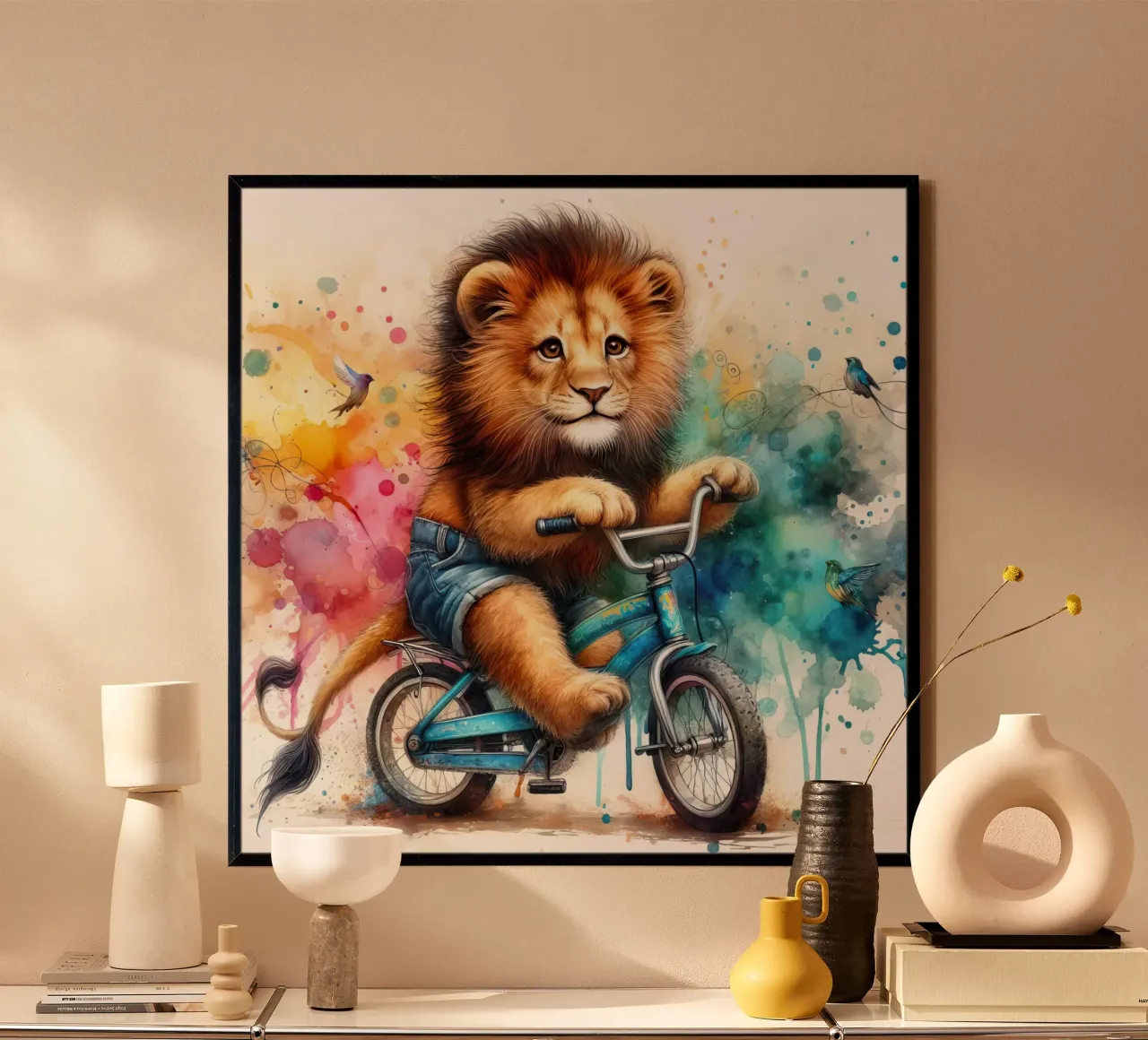 leone in bicicletta carta hahnemühle da 🎁 ARTVI-SHOP