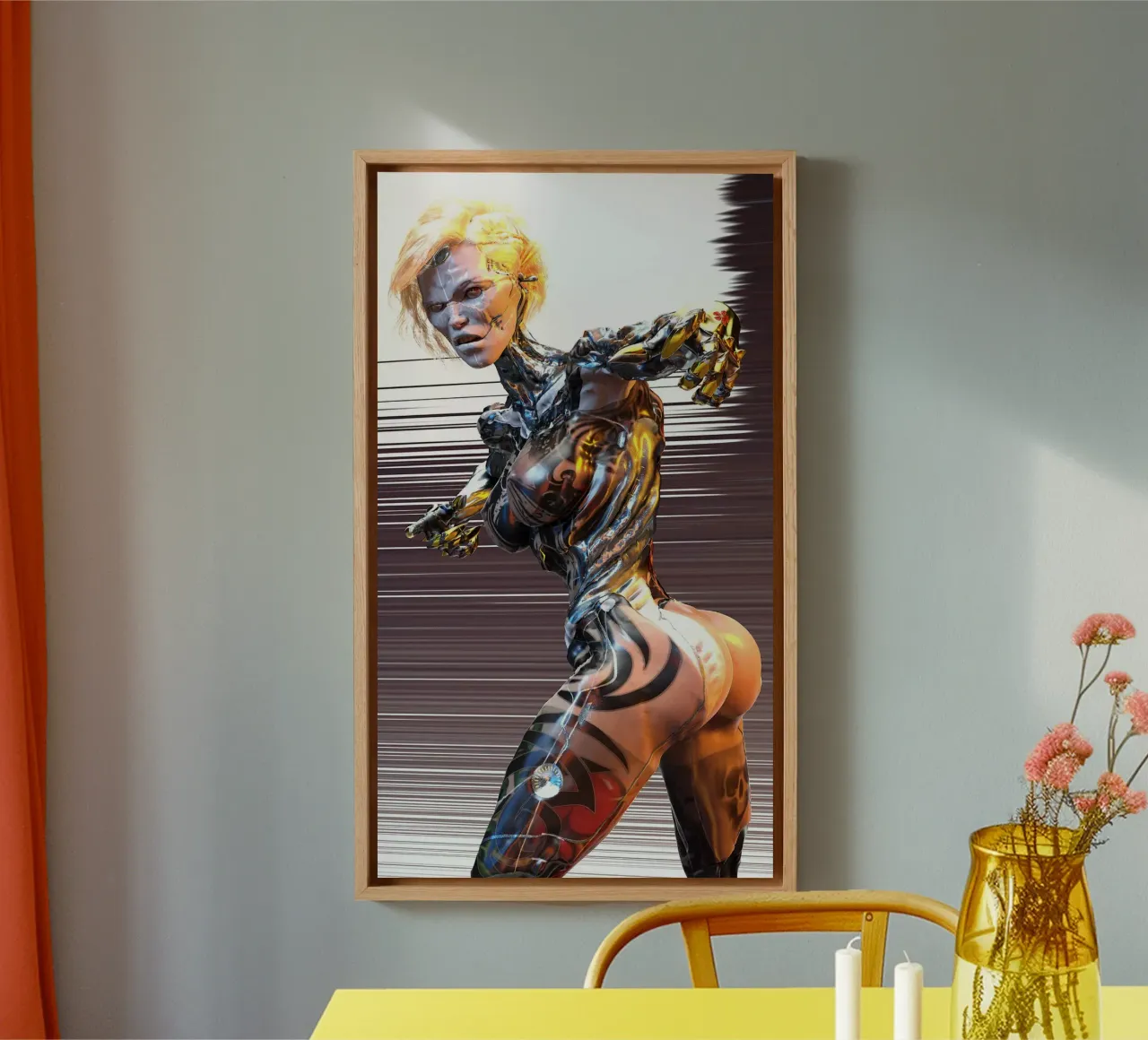 Halloween pin-ups-DessymBelle-Cyberheks Meta Howling canvas met Baklijst van the-witcher