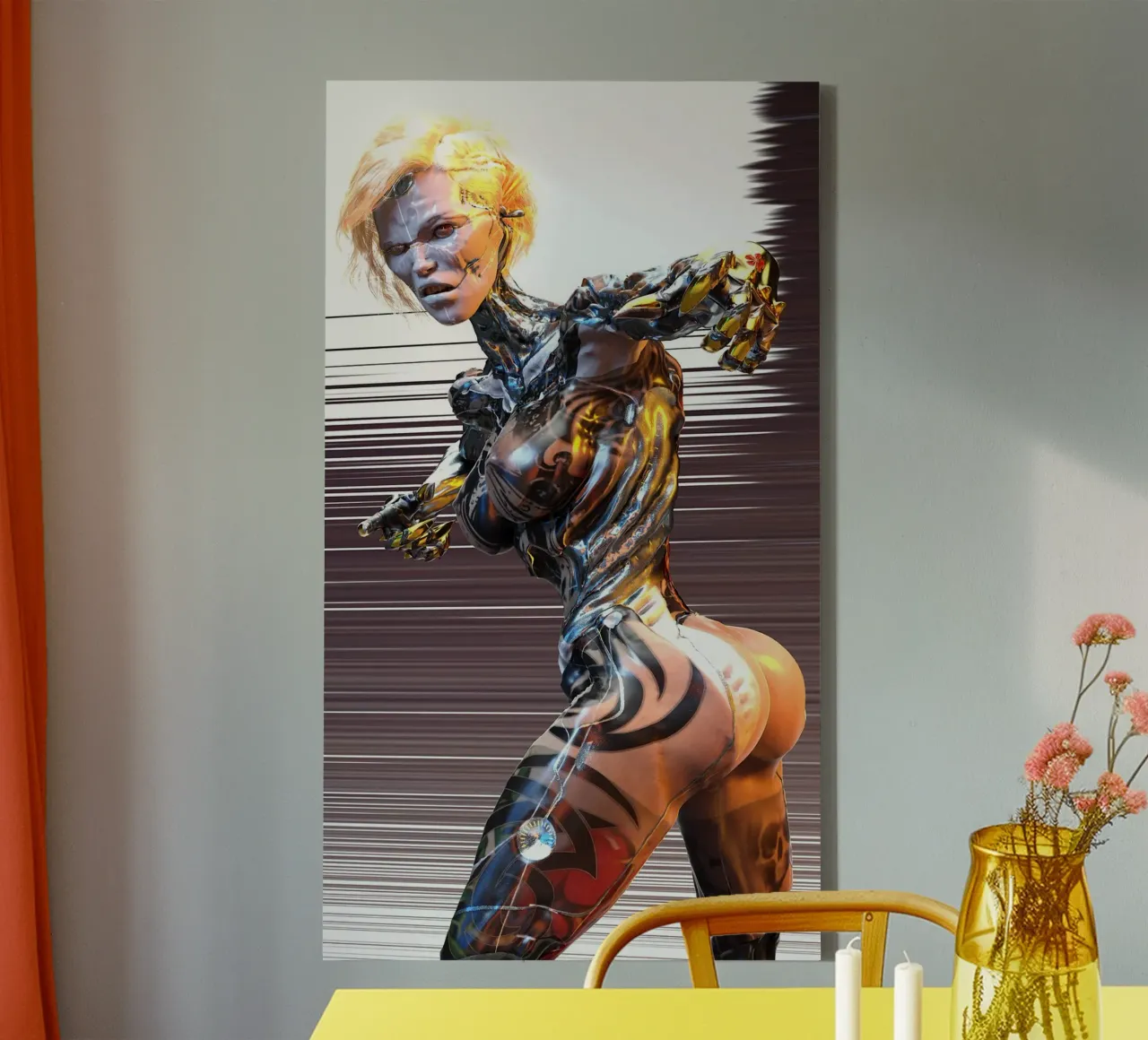 Halloween pin-ups-DessymBelle-Cyberheks Meta Howling canvas met Baklijst van the-witcher