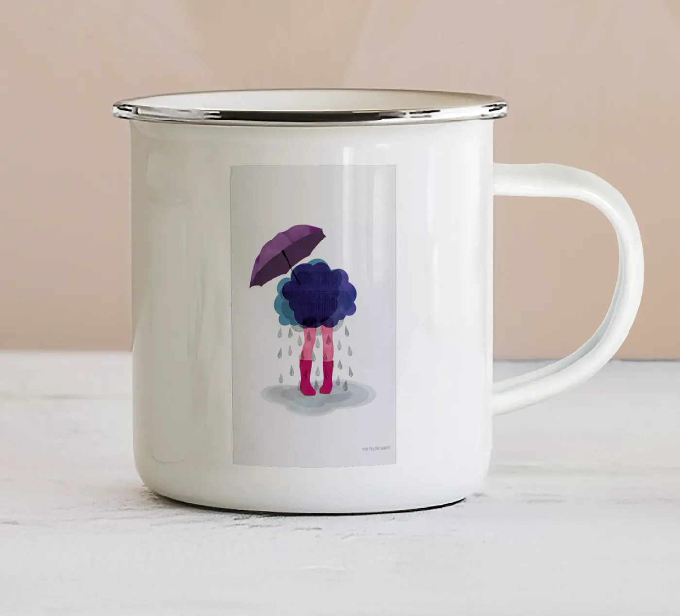 Miserable enamel mug by Mie Frey Damgaard