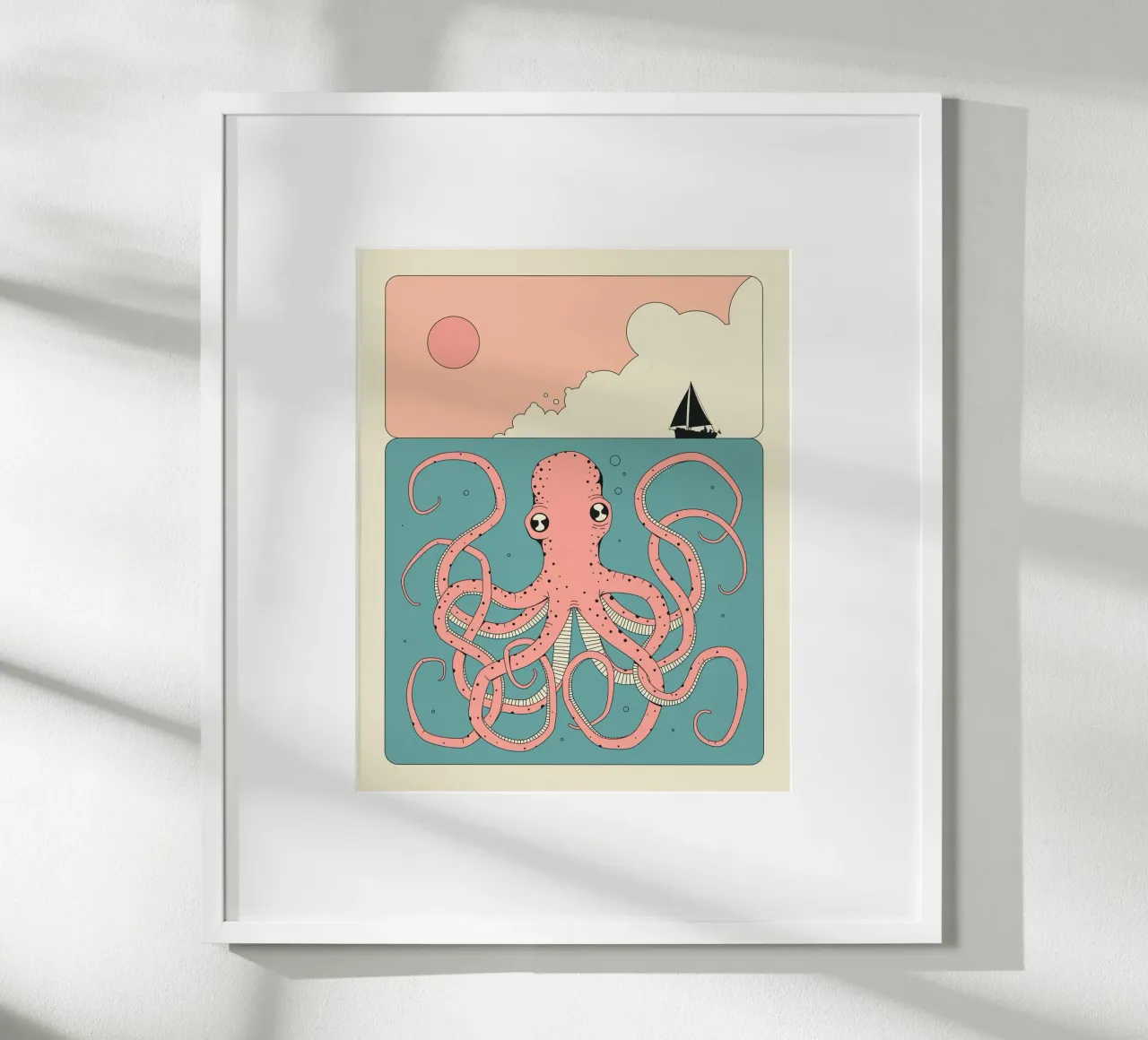 Polpo rosa poster con telaio in legno da Jazzberry Blue