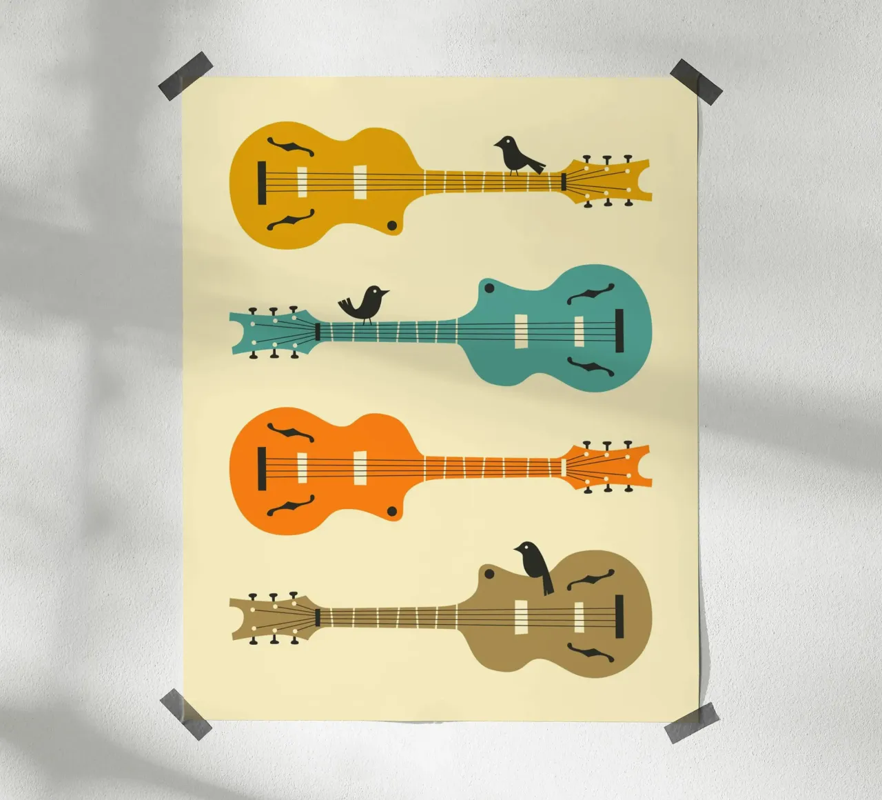 Vögel auf Gitarrensaiten Hahnemühle von Jazzberry Blue