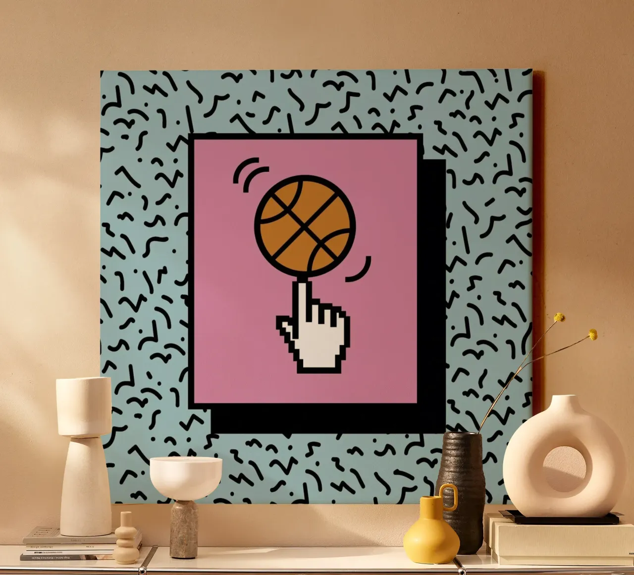 Ball Tricks canvas with Floater frame by Rachel Peck