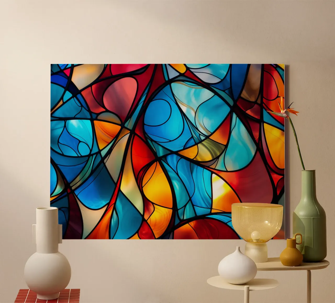Glas-in-lood & lichtmozaïeken canvas met Baklijst van Théïa's Fantasia World