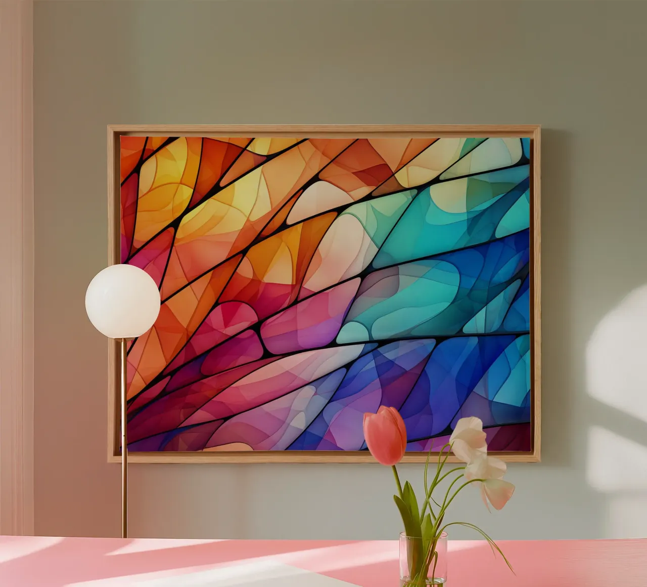 Glas-in-lood & lichtmozaïeken canvas met Baklijst van Théïa's Fantasia World