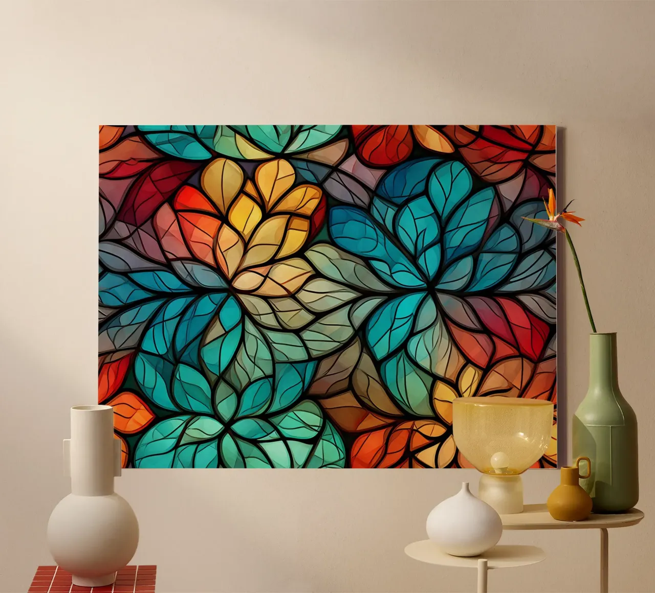 Glas-in-lood & lichtmozaïeken canvas met Baklijst van Théïa's Fantasia World
