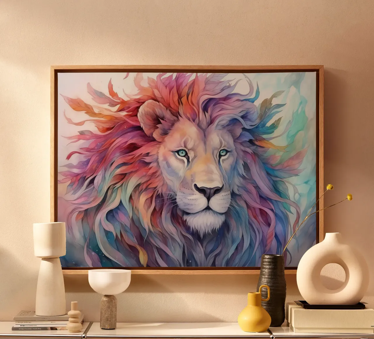 Animale Totem Leone tela con Cornice a cassetta da Théïa's Fantasia World