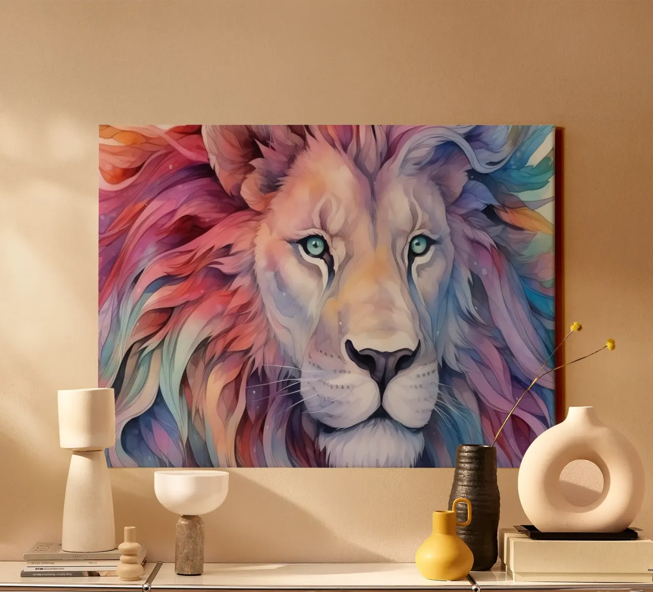 Animale Totem Leone tela con Cornice a cassetta da Théïa's Fantasia World