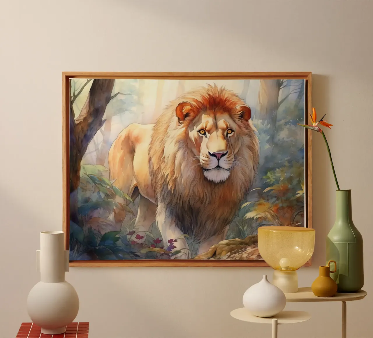 Animale Totem Leone tela con Cornice a cassetta da Théïa's Fantasia World