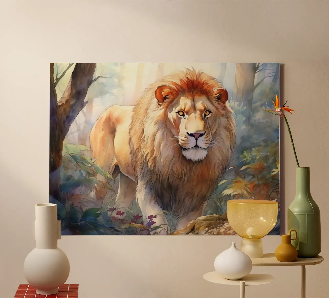 Animale Totem Leone tela con Cornice a cassetta da Théïa's Fantasia World