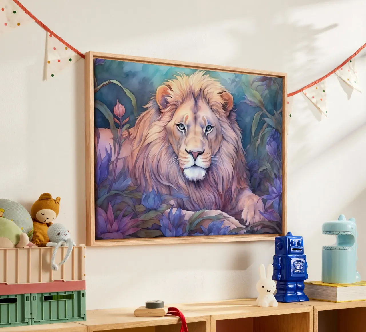 Animale Totem Leone tela con Cornice a cassetta da Théïa's Fantasia World