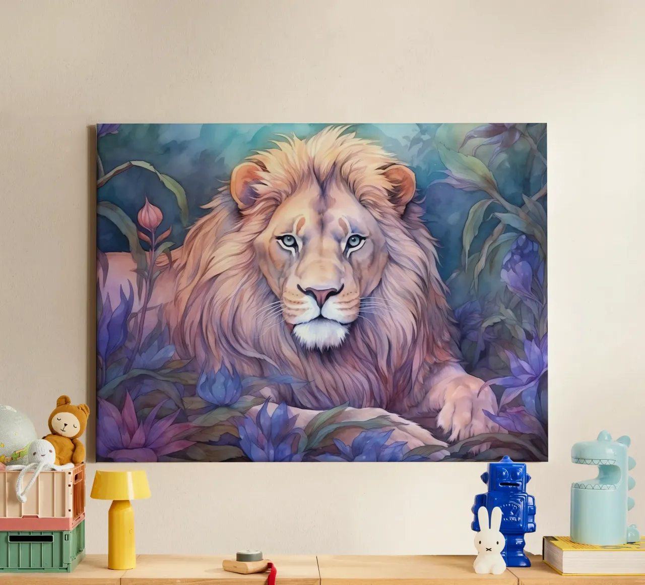 Animale Totem Leone tela con Cornice a cassetta da Théïa's Fantasia World