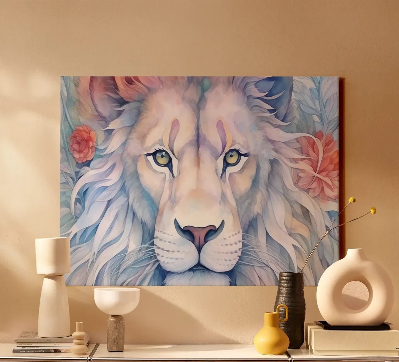 Animale Totem Leone tela con Cornice a cassetta da Théïa's Fantasia World