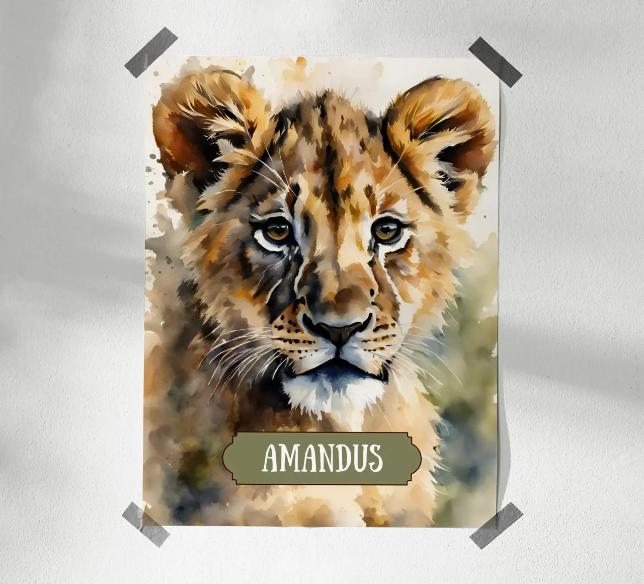 Kleiner Löwe - Aquarell poster con telaio in alluminio da Ohkimiko