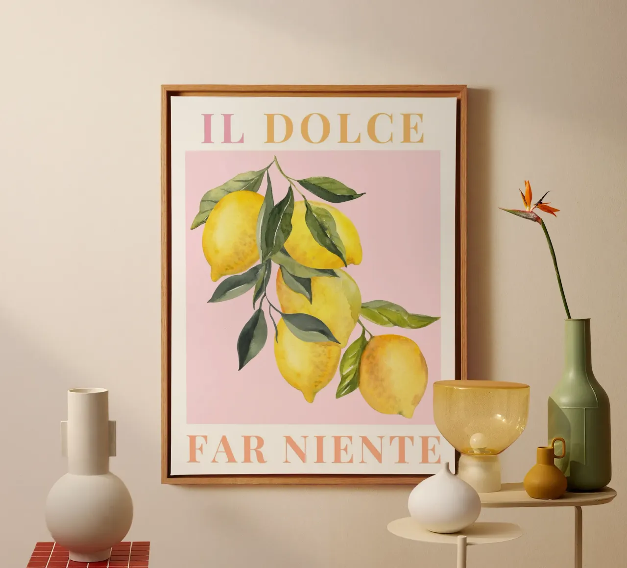 Citroen Print Italilan Art canvas met Baklijst van Bella Studio