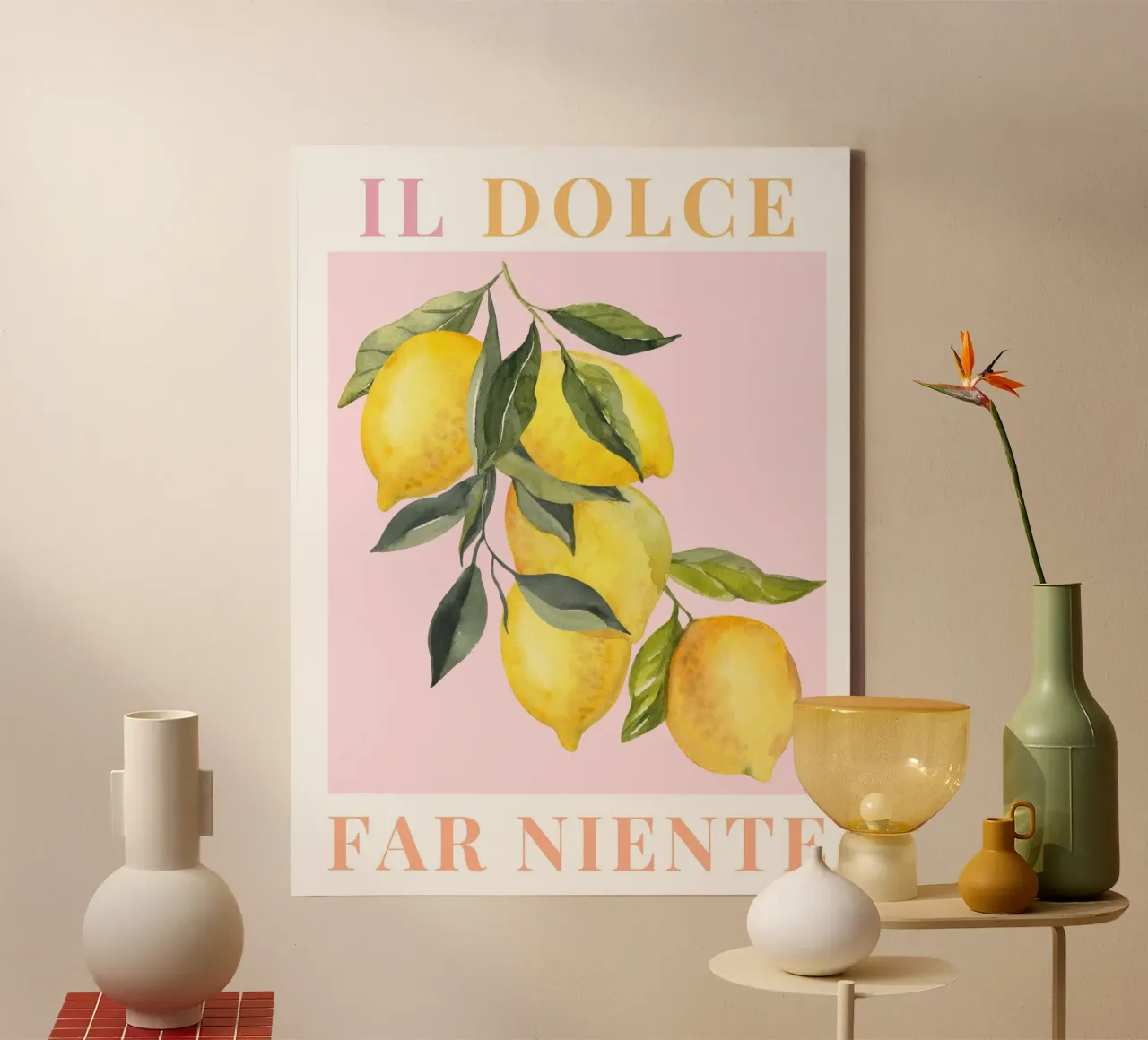 Citroen Print Italilan Art canvas met Baklijst van Bella Studio