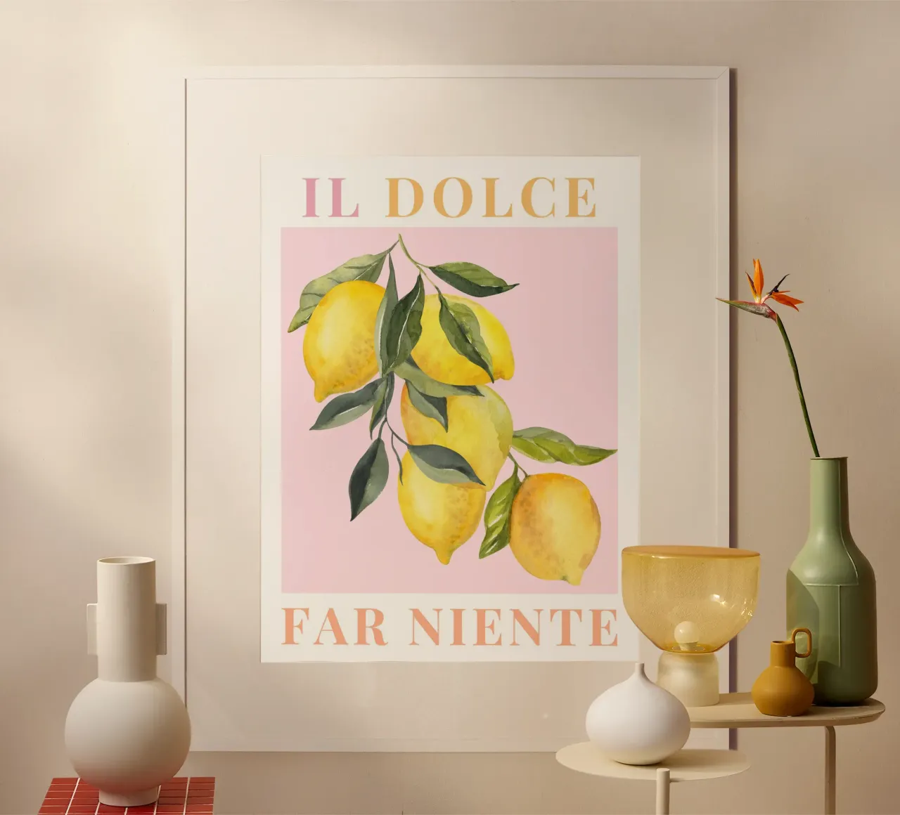 Zitrone Druck Italilan Art Poster mit Holzrahmen von Bella Studio