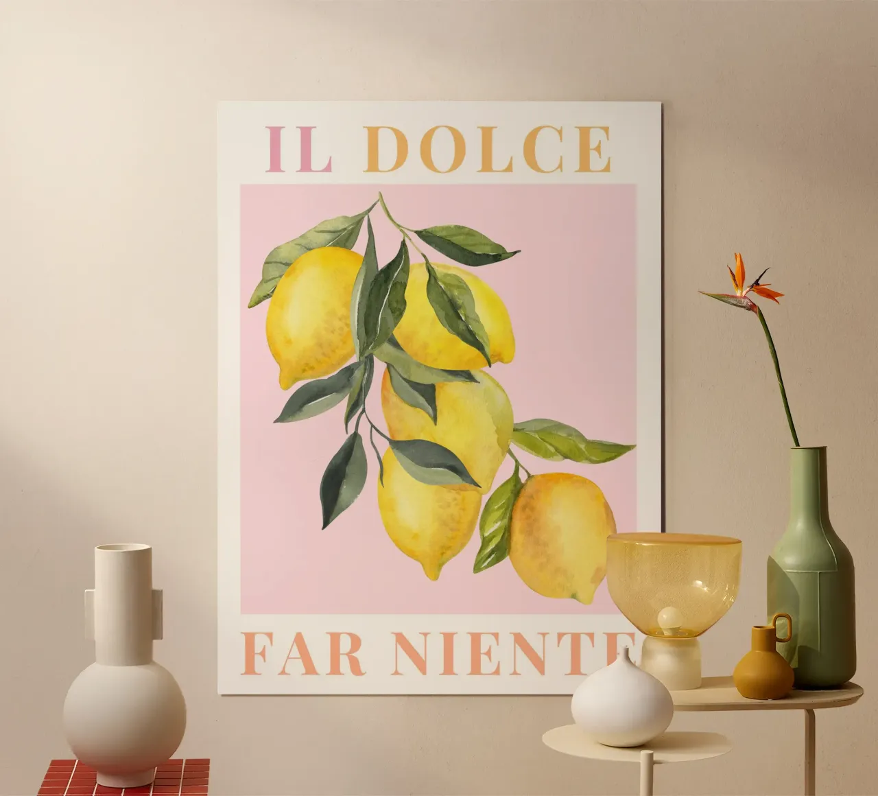 Zitrone Druck Italilan Art Poster mit Holzrahmen von Bella Studio