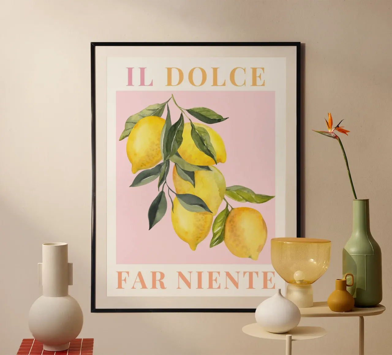 Zitrone Druck Italilan Art Poster mit Holzrahmen von Bella Studio