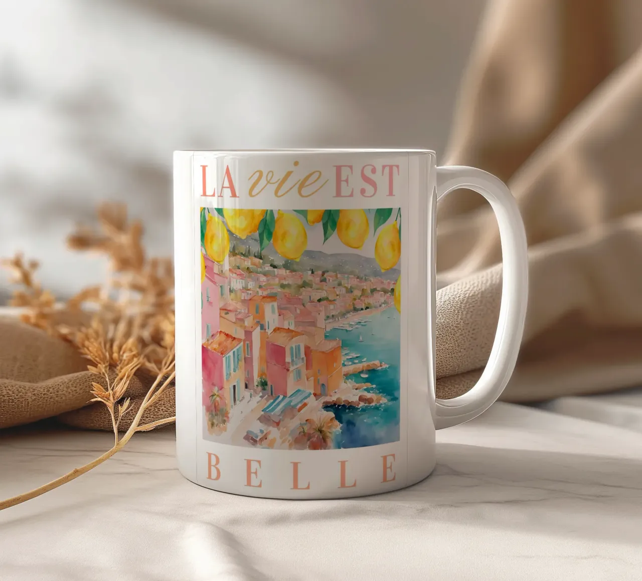 French Riviera Print tazza in ceramica da Bella Studio