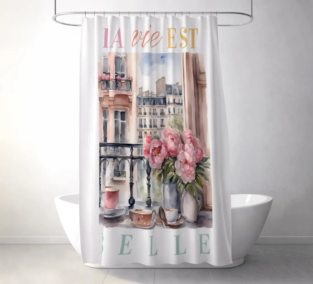 Paris Breakfast Print tenda da doccia da Bella Studio