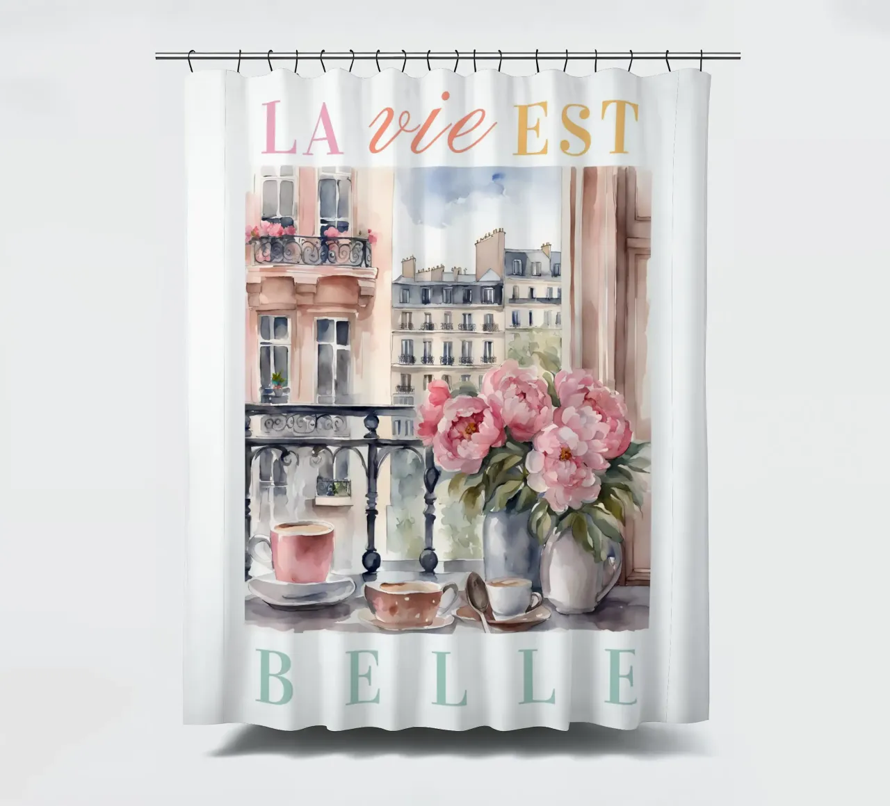 Paris Breakfast Print tenda da doccia da Bella Studio