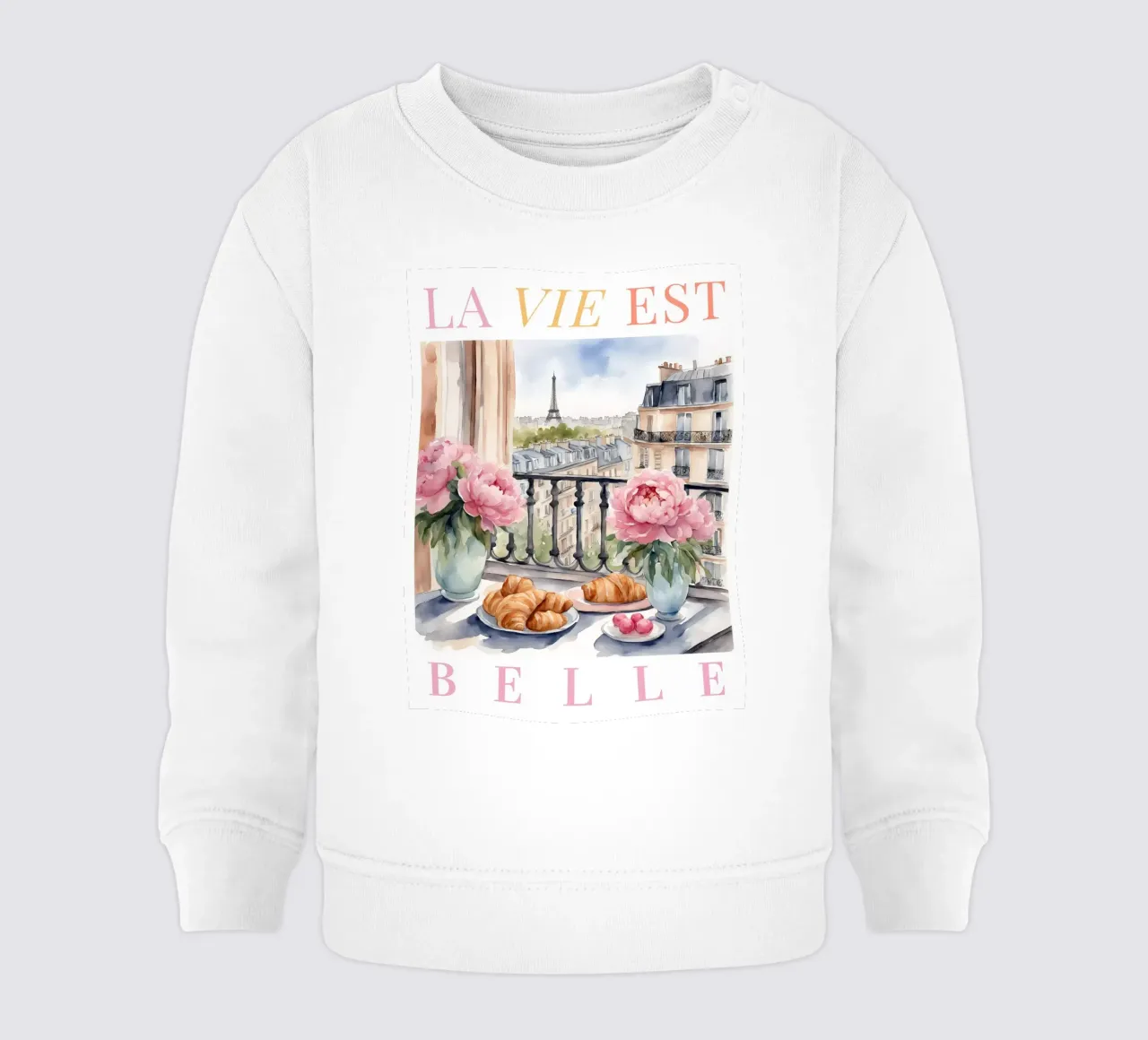 Paris Croissants and Coffee Print felpa neonato da Bella Studio