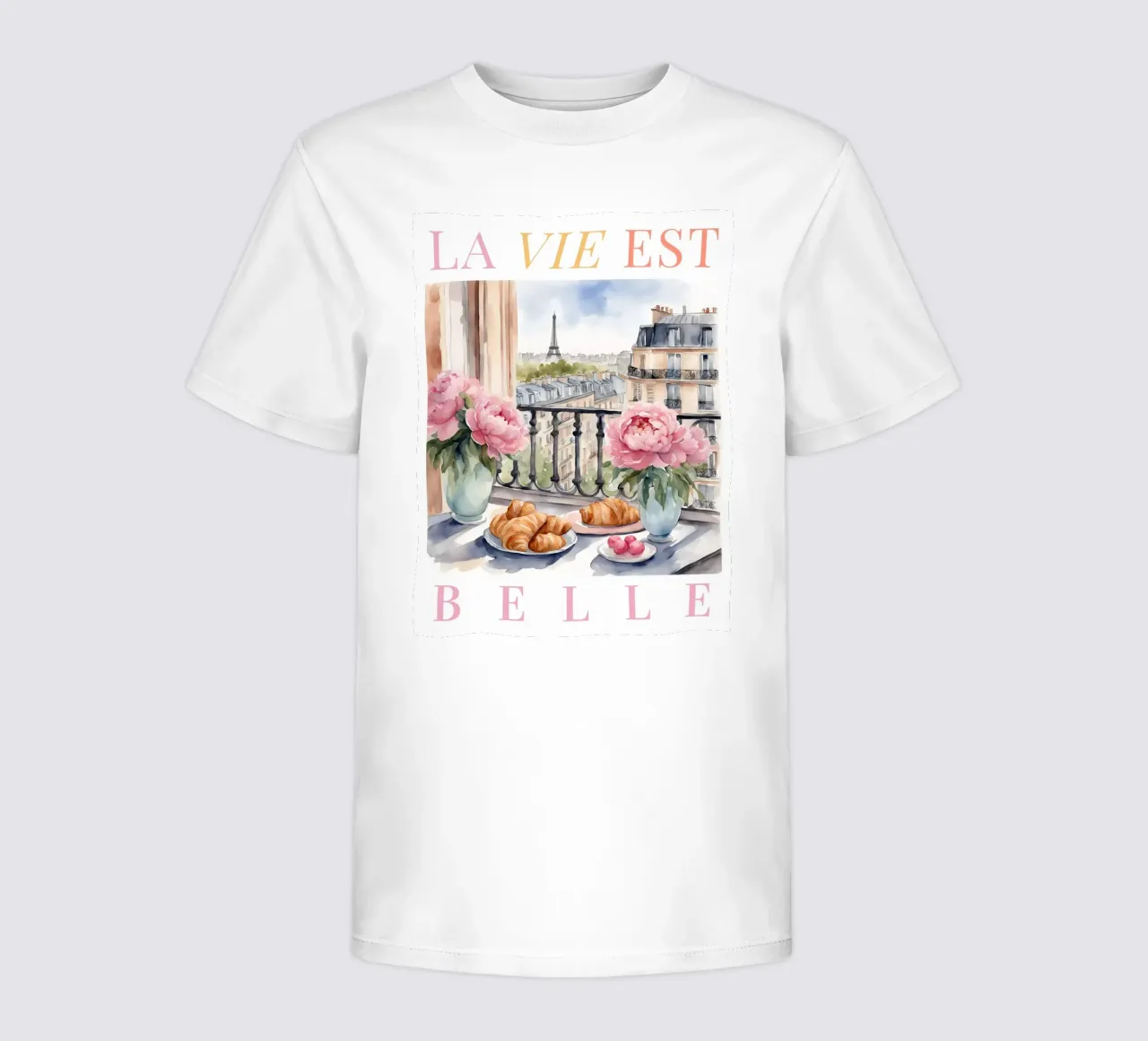 Paris Croissants and Coffee Print kids t-shirt by Bella Studio