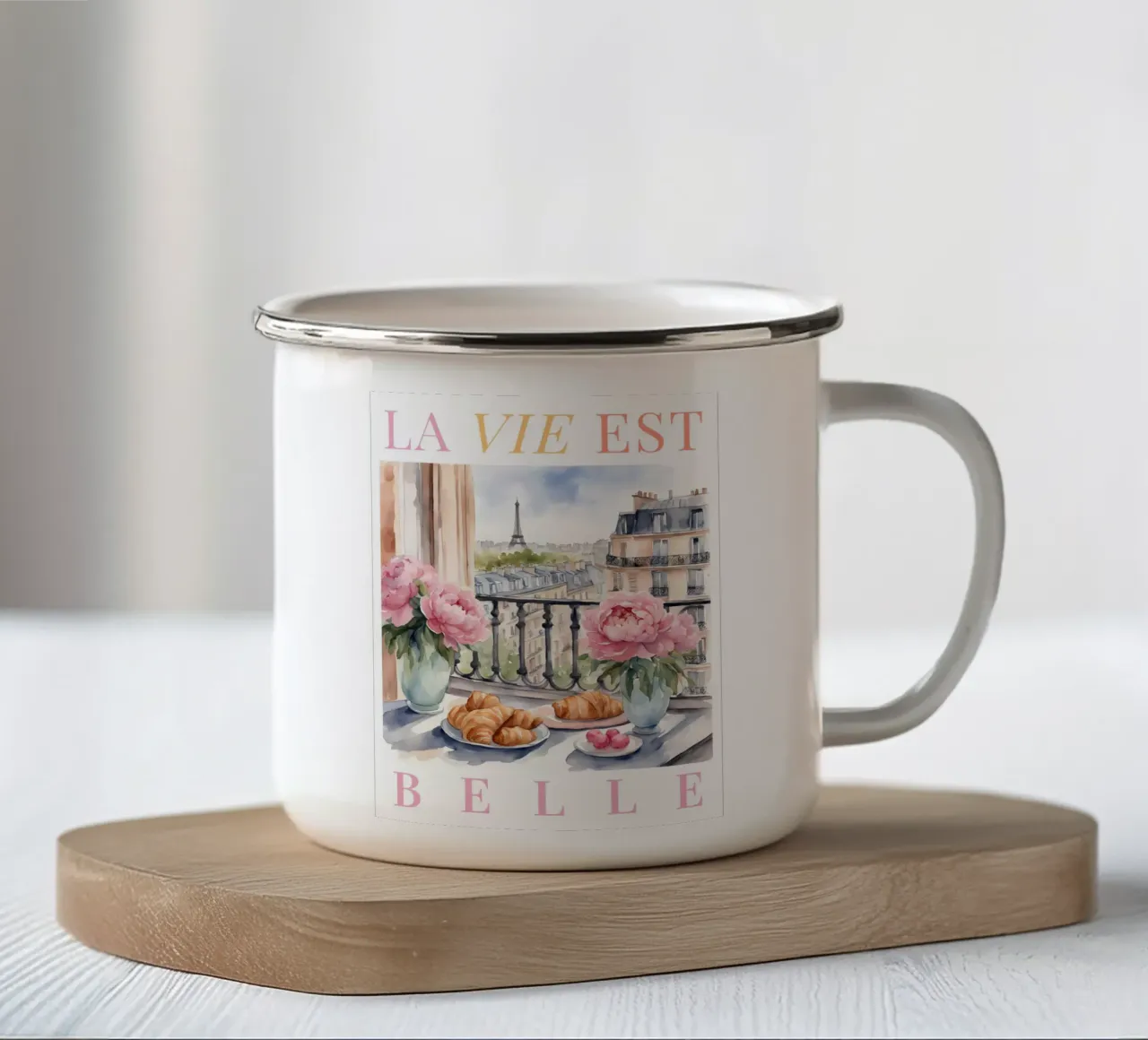 Paris Croissants and Coffee Print tazza in smalto da Bella Studio