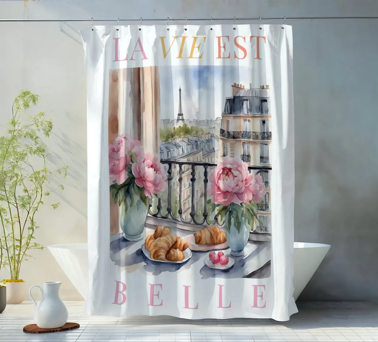 Paris Croissants and Coffee Print tenda da doccia da Bella Studio