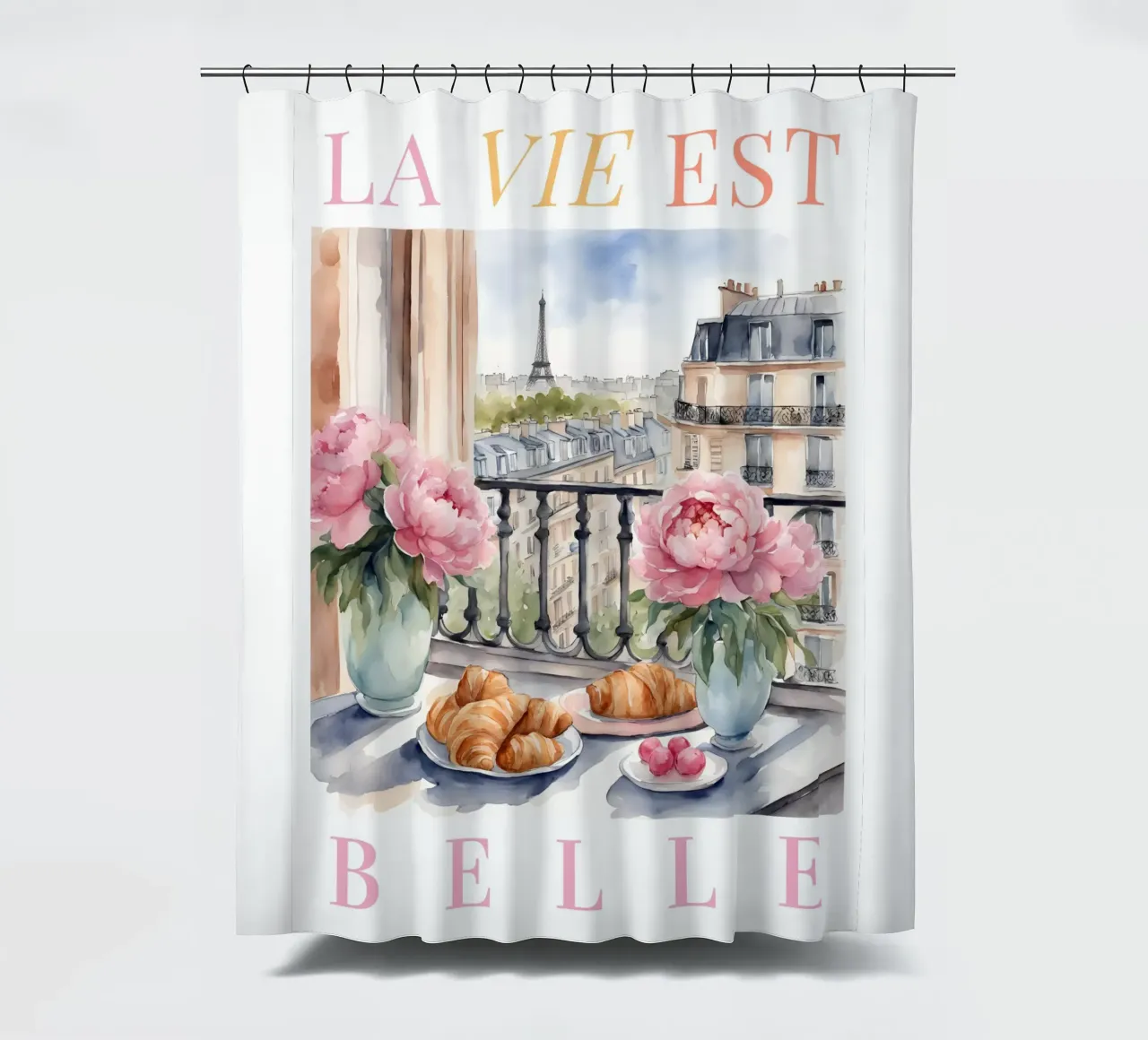 Paris Croissants and Coffee Print tenda da doccia da Bella Studio