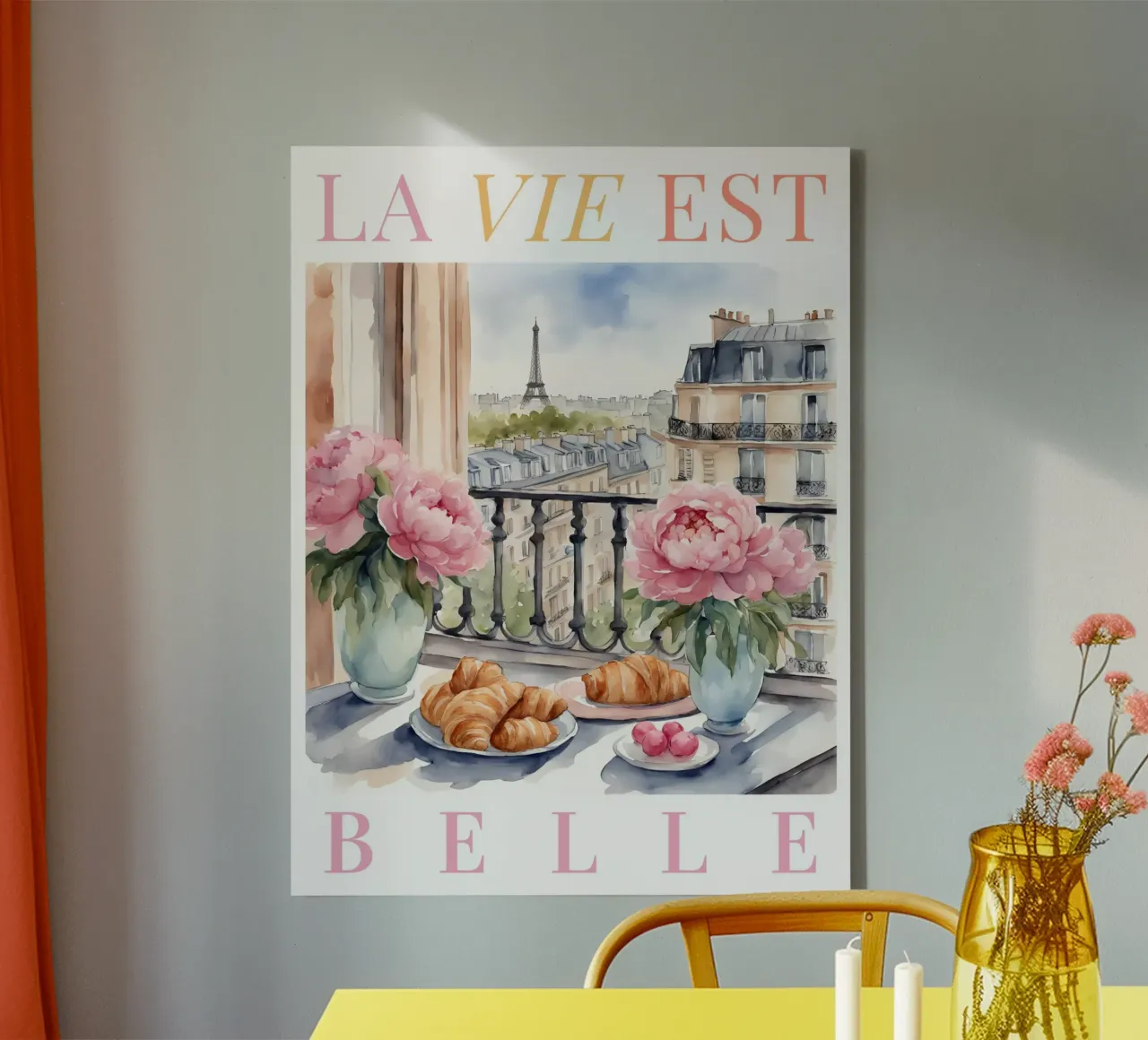 Paris Croissants and Coffee Print Leinwand von Bella Studio