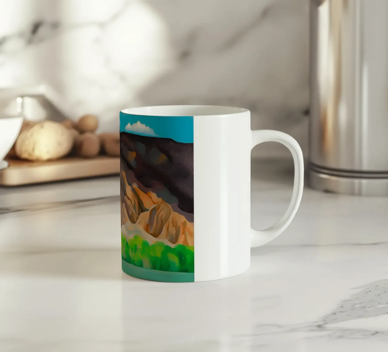 Georgia OKeeffe - Back of Maries . 4, 1939 ceramic mug by Kinsley